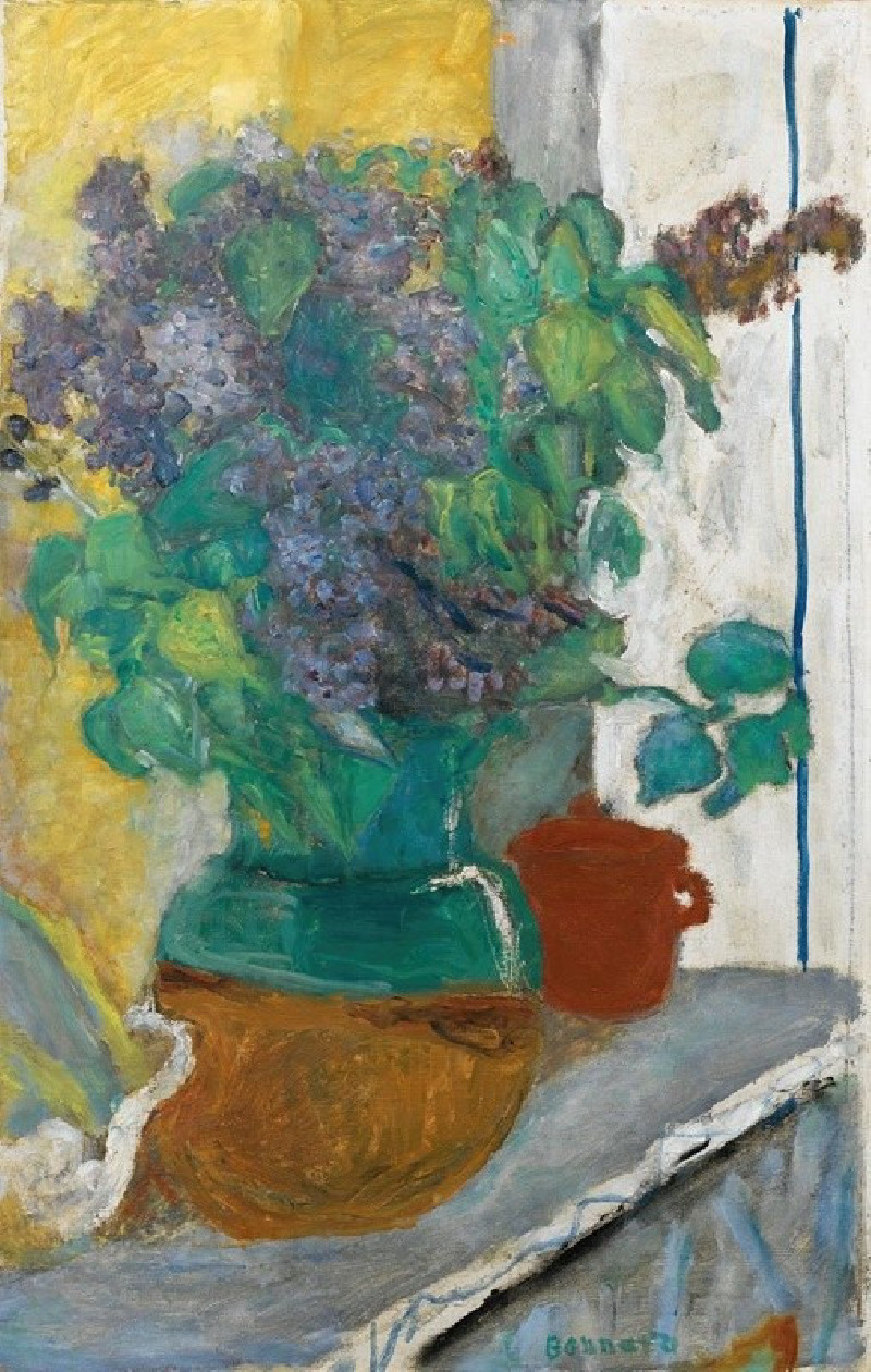 Lilas Mauve Dans Un Vase De Terre Jaune Et Vert (1930) reproduction of painting by Pierre Bonnard. ALL GICLEE PRINTS