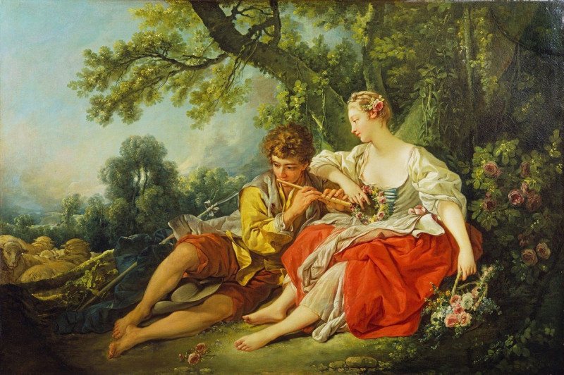 Shepherd Piping to a Shepherdess (c. 1747 - 1750) reproduction of painting by Francois Boucher. ALL GICLEE PRINTS