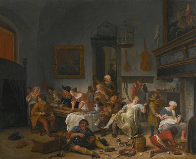 A Tavern Interior With People Drinking And Music-Making reproduction of painting by Jan Steen. ALL GICLEE PRINTS