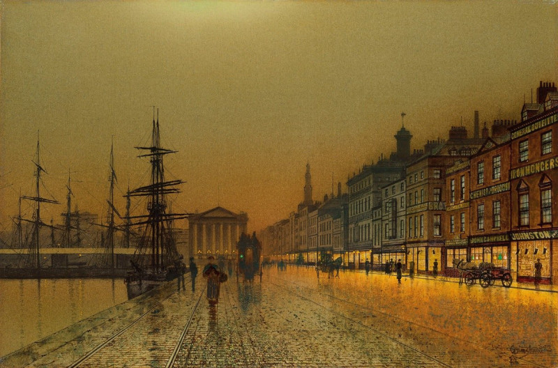 Greenock Harbour at night (1893) reproduction of painting by John Atkinson Grimshaw. ALL GICLEE PRINTS