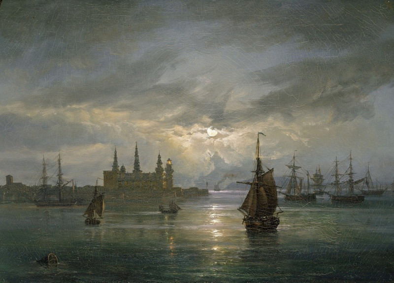 Johan Christian Dahl reprodukcija Kronborg Castle in Moonlight (1849), VISOS REPRODUKCIJOS , paveikslai, reprodukcijos internetu