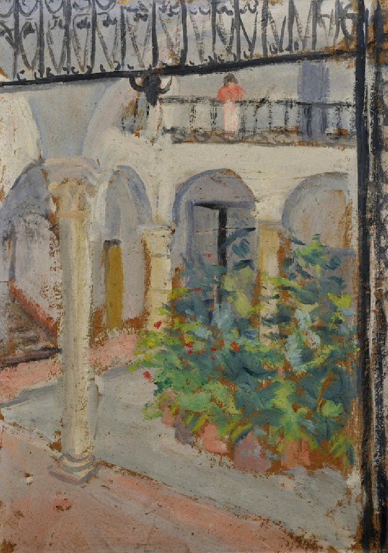 Arcaded Courtyard in a Spanish House reproduction of painting by Ernst Schiess. ALL GICLEE PRINTS