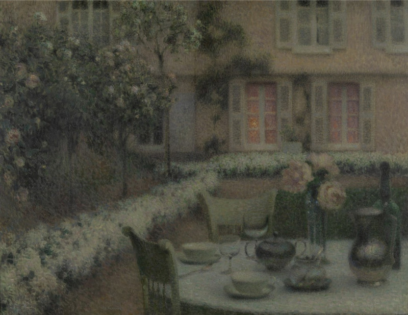 The Table in the White Garden at Gerberoy (circa 1900) reproduction of painting by Henri Le Sidaner. ALL GICLEE PRINTS