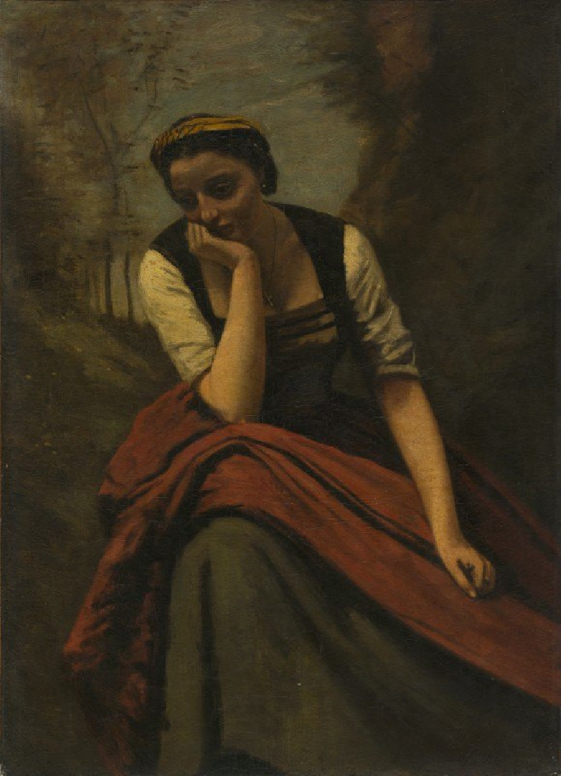 Woman Meditating (after 1868) reproduction of painting by Jean-Baptiste-Camille Corot. ALL GICLEE PRINTS