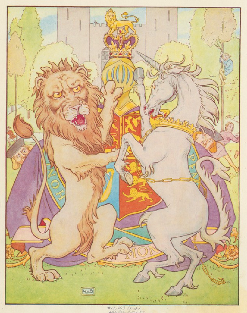 The lion and the unicorn were fighting for the crown reproduction of painting by Leonard Leslie Brooke. ALL GICLEE PRINTS