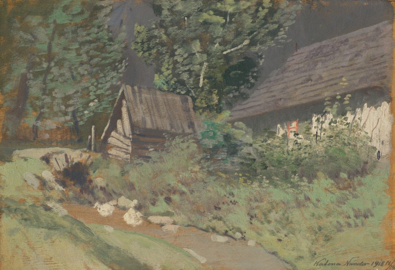 Behind the Barn (1918) reproduction of painting by Ferdinand Katona. ALL GICLEE PRINTS