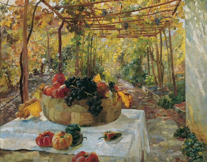 In der Pergola (1910) reproduction of painting by Marie Egner. ALL GICLEE PRINTS