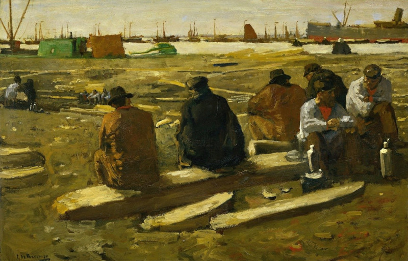 Lunchtime at the Building Site on the Van Diemenstraat in Amsterdam (1897) reproduction of painting by George Hendrik Breitne...