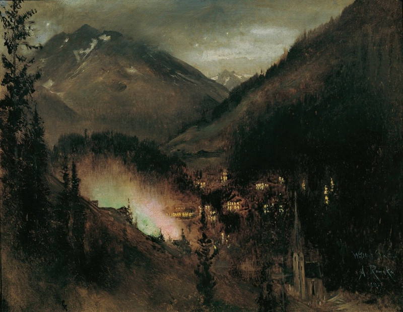 Wildbad Gastein am Abend (bei bengalischer Beleuchtung) (1877) reproduction of painting by Anton Romako. ALL GICLEE PRINTS