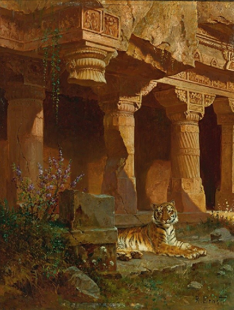 Tiger At Rest reproduction of painting by Rudolf Ernst. ALL GICLEE PRINTS