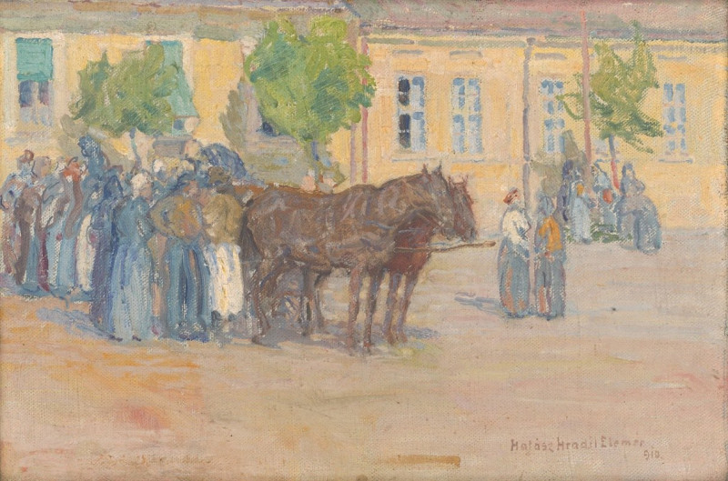 At the Market (1910) reproduction of painting by Elemír Halász-Hradil. ALL GICLEE PRINTS