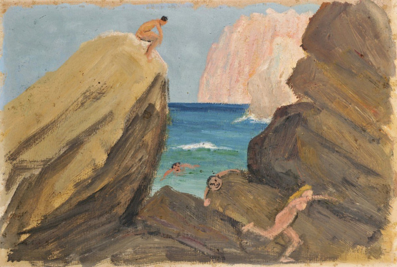 Pursuit at a Rocky Coastal Line reproduction of painting by Ernst Schiess. ALL GICLEE PRINTS