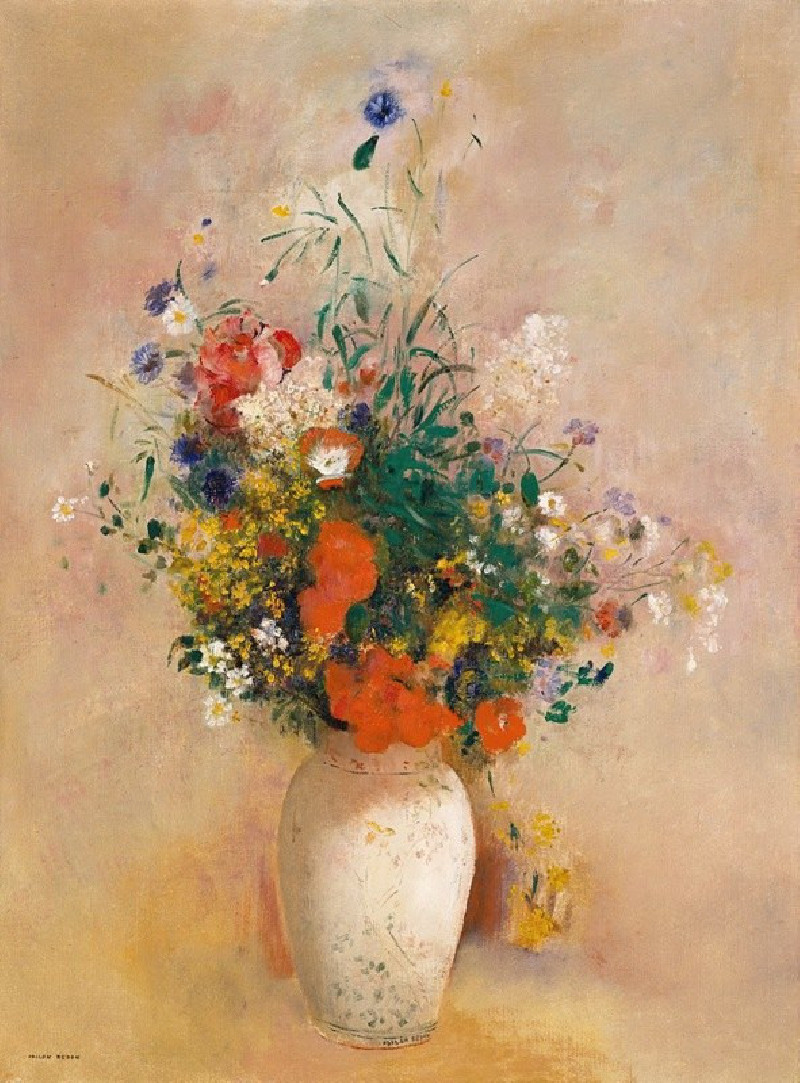 Vase of Flowers (Pink Background) (ca. 1906) reproduction of painting by Odilon Redon. ALL GICLEE PRINTS