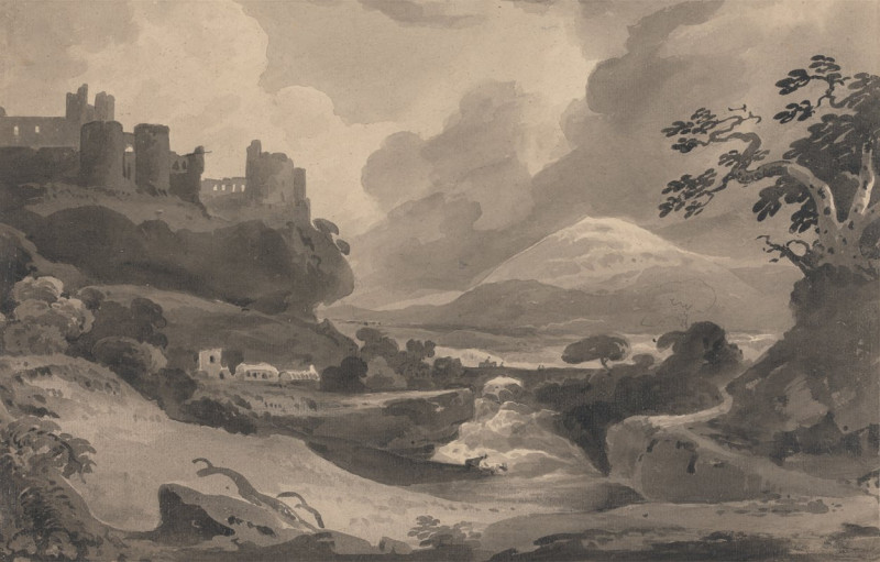 Mountain Landscape with Castle Ruins on a Cliff reproduction of painting by John Varley. ALL GICLEE PRINTS