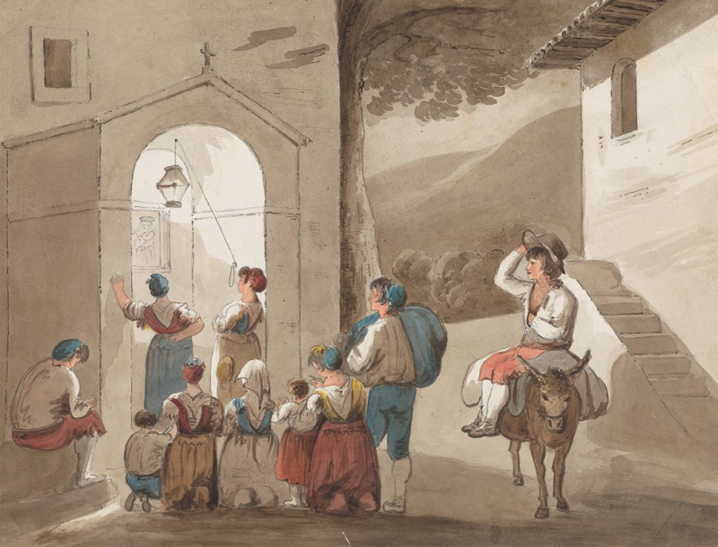 Isaac Weld reprodukcija After Pinnelli – Group of Peasants Outside a Church (1817), VISOS REPRODUKCIJOS , paveikslai, reprodu...