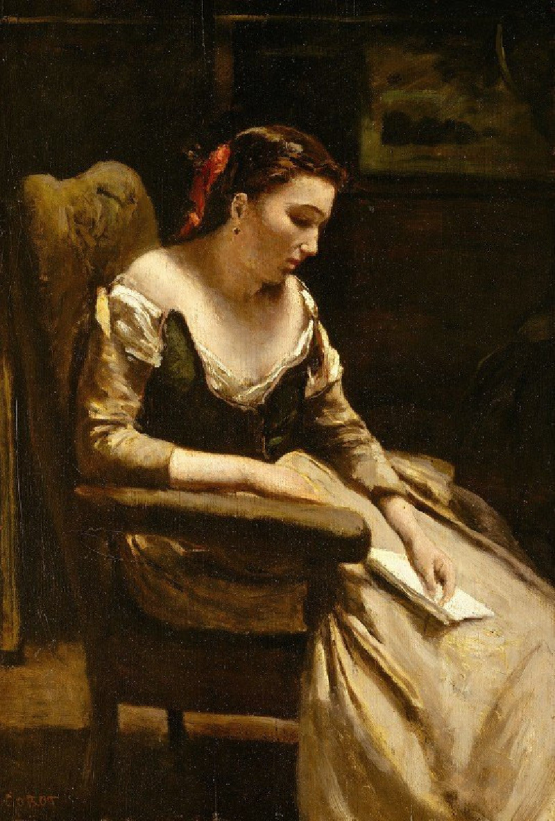 The Letter (ca. 1865) reproduction of painting by Jean-Baptiste-Camille Corot. ALL GICLEE PRINTS