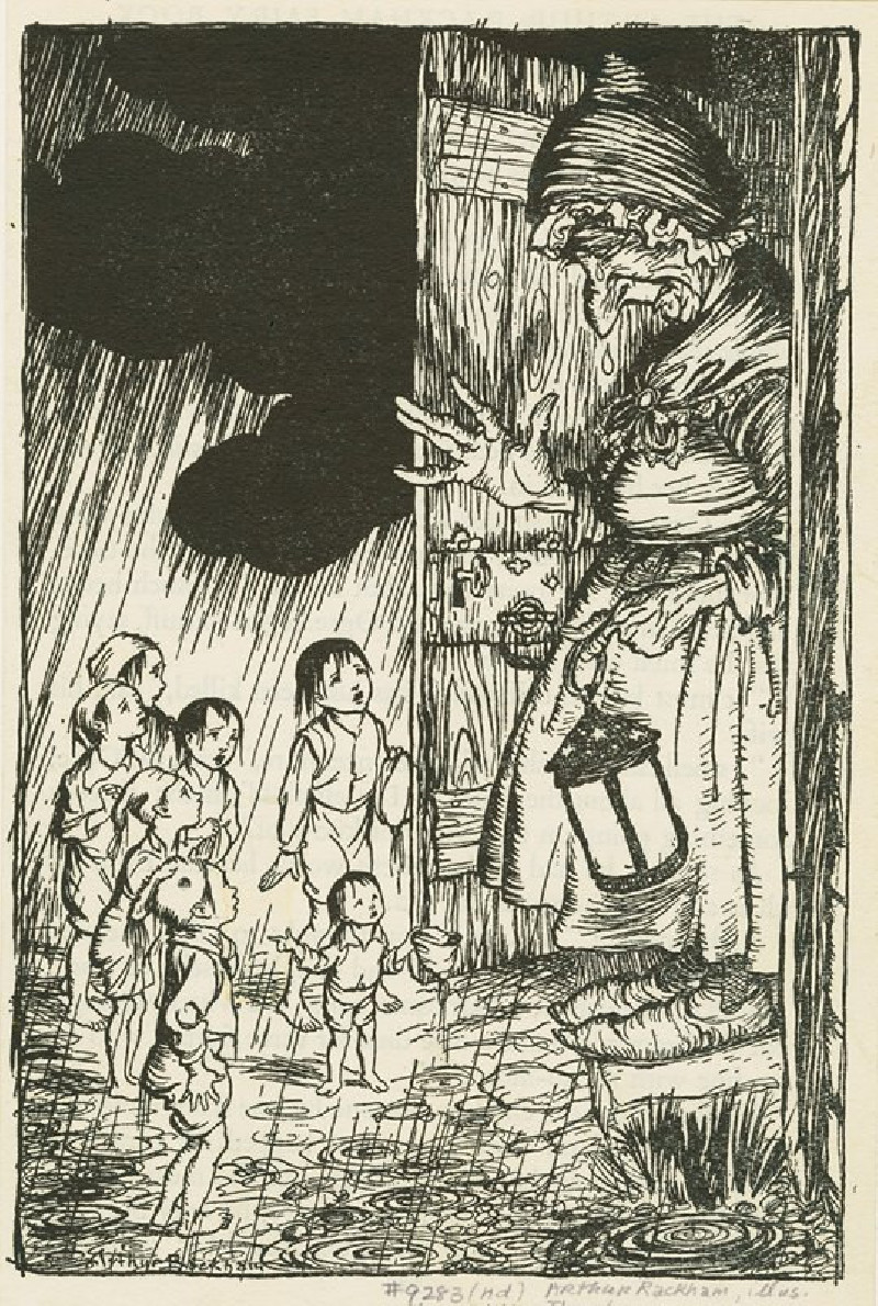 Arthur Rackham reprodukcija Little Thumbling and his brothers find their way home, VISOS REPRODUKCIJOS , paveikslai, reproduk...