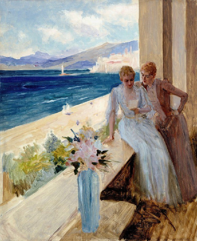 The Artist’s Wife And Emilie Von Etter On The Balcony In Cannes (1891) reproduction of painting by Albert Edelfelt. ALL GICLE...