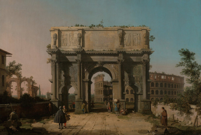 View of the Arch of Constantine with the Colosseum reproduction of painting by Canaletto. ALL GICLEE PRINTS