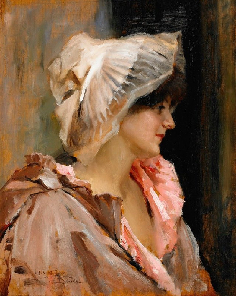 Parisian lady in a Peignoir (1884) reproduction of painting by Albert Edelfelt. ALL GICLEE PRINTS