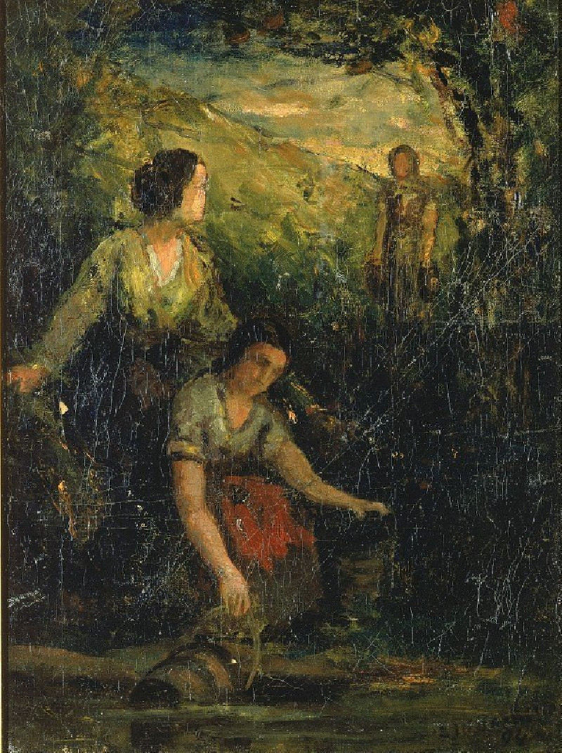 The Drinking Pool (three women at water) (1894) reproduction of painting by Edward Mitchell Bannister. ALL GICLEE PRINTS