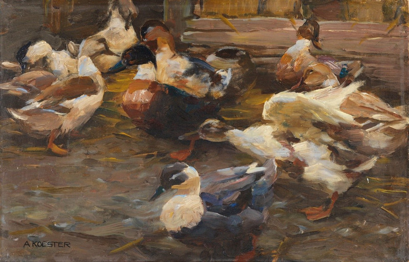 Enten vor dem Stall (Ca. 1905) reproduction of painting by Alexander Koester. ALL GICLEE PRINTS