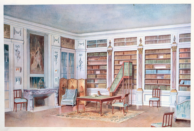 Bibliothéque Louis XVI ( d’aprés un château des environs d’Alençon)…. (1907) reproduction of painting by Georges Rémon. ALL G...