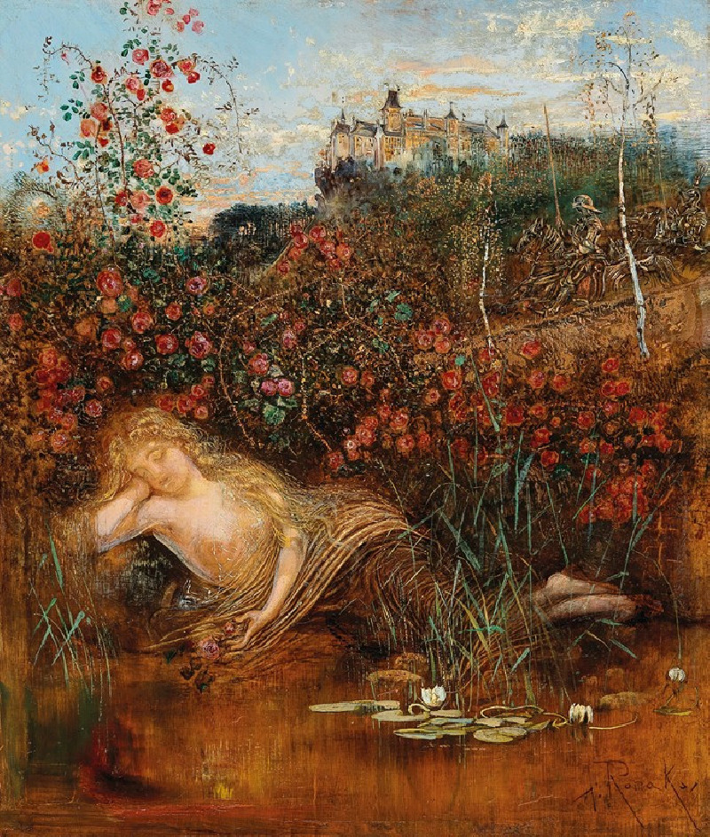 A Kamptal Nymph under a Rose Hedge reproduction of painting by Anton Romako. ALL GICLEE PRINTS