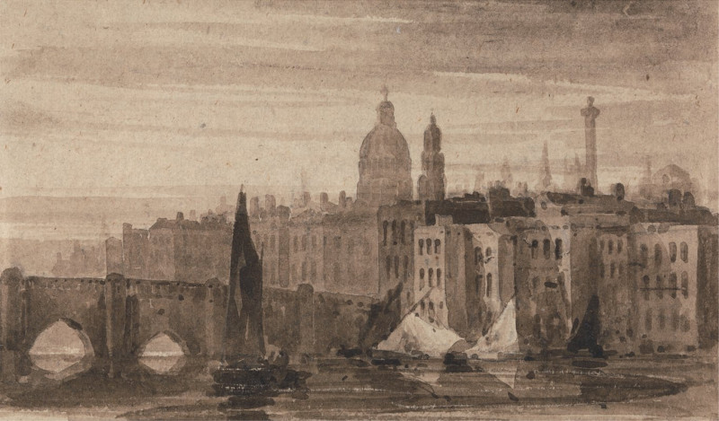 Old London Bridge and St. Paul’s Cathedral From the Thames (ca. 1808) reproduction of painting by David Cox. ALL GICLEE PRINTS