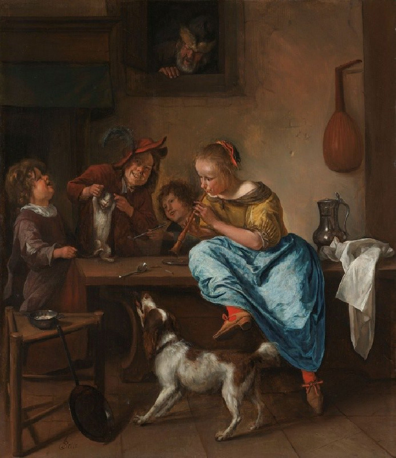 Children Teaching a Cat to Dance, Known as ‘The Dancing Lesson’ (1660 - 1679) reproduction of painting by Jan Steen. ALL GICL...