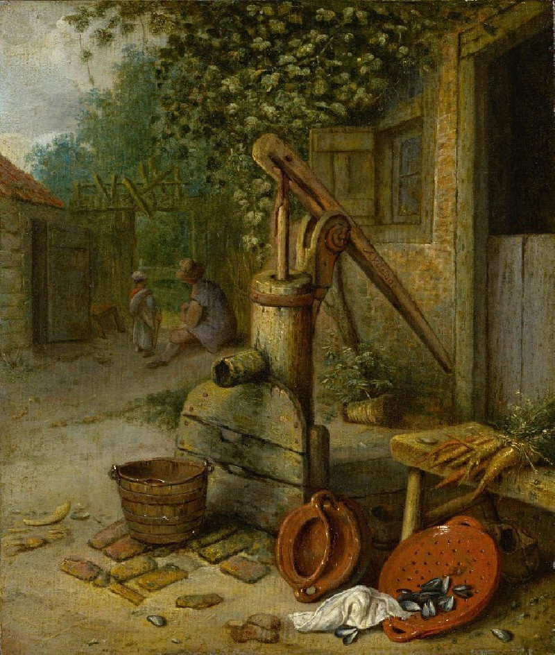 Court Of A Farm With Pump Well (1665-75) reproduction of painting by Adriaen van Ostade. ALL GICLEE PRINTS