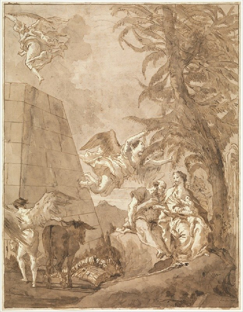 The Rest on the Flight into Egypt (with a Truncated Pyramid on the Right) (ca. 1770) reproduction of painting by Giovanni Dom...