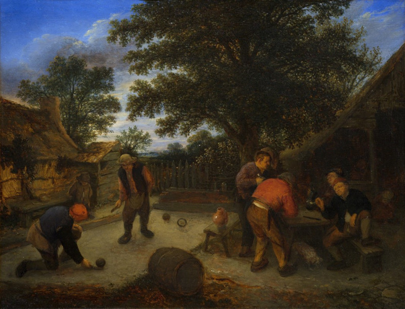 Ballplayers in the inn garden (c. 1660) reproduction of painting by Adriaen van Ostade. ALL GICLEE PRINTS