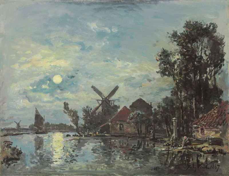 Johan Barthold Jongkind reprodukcija Effet De Lune Sur L’estuaire, Hollande (1867), VISOS REPRODUKCIJOS , paveikslai, reprodu...