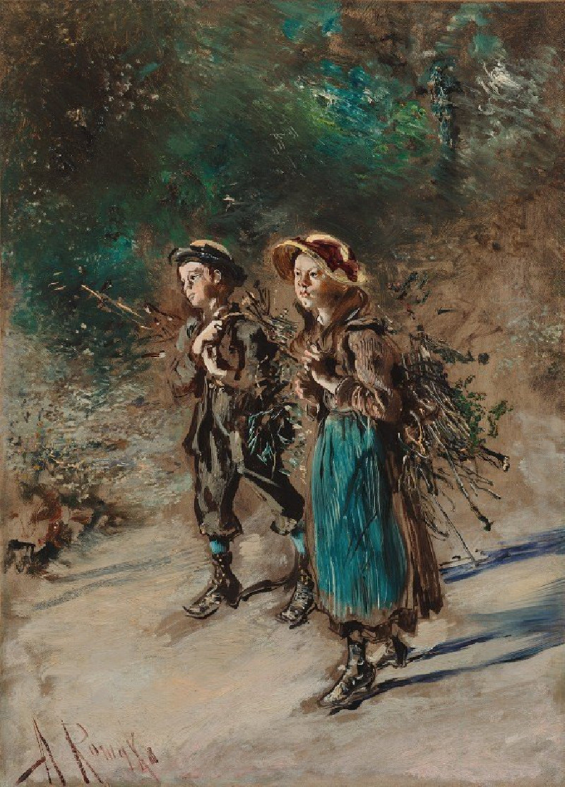 Children with Brushwood reproduction of painting by Anton Romako. ALL GICLEE PRINTS