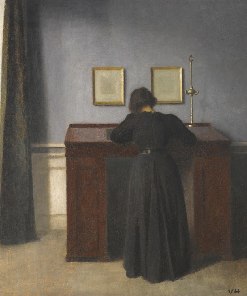 Ida Standing At A Desk reproduction of painting by Vilhelm Hammershøi. ALL GICLEE PRINTS