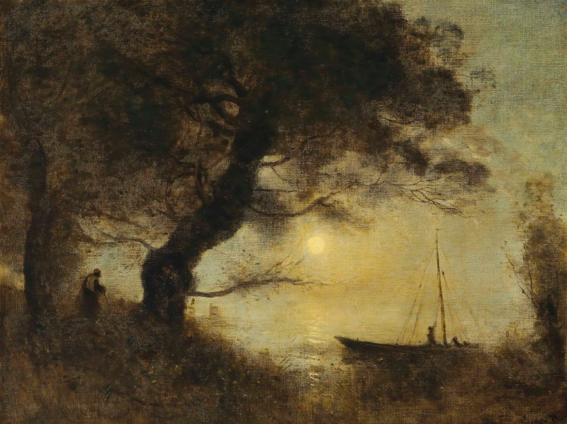 Le Bateau Au Claire De Lune (circa 1871-1872) reproduction of painting by Jean-Baptiste-Camille Corot. ALL GICLEE PRINTS