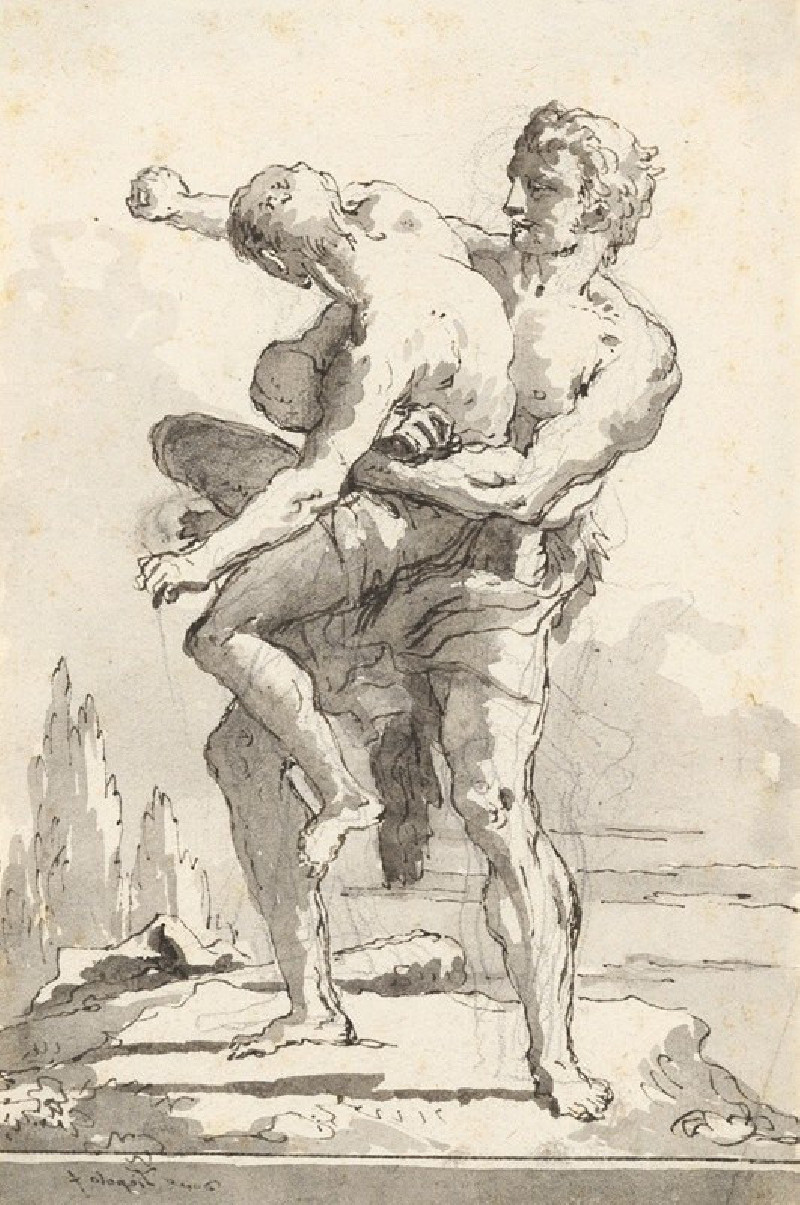 Giovanni Domenico Tiepolo reprodukcija Hercules and Antaeus (with a ledge Below) (late 18th century), VISOS REPRODUKCIJOS , p...