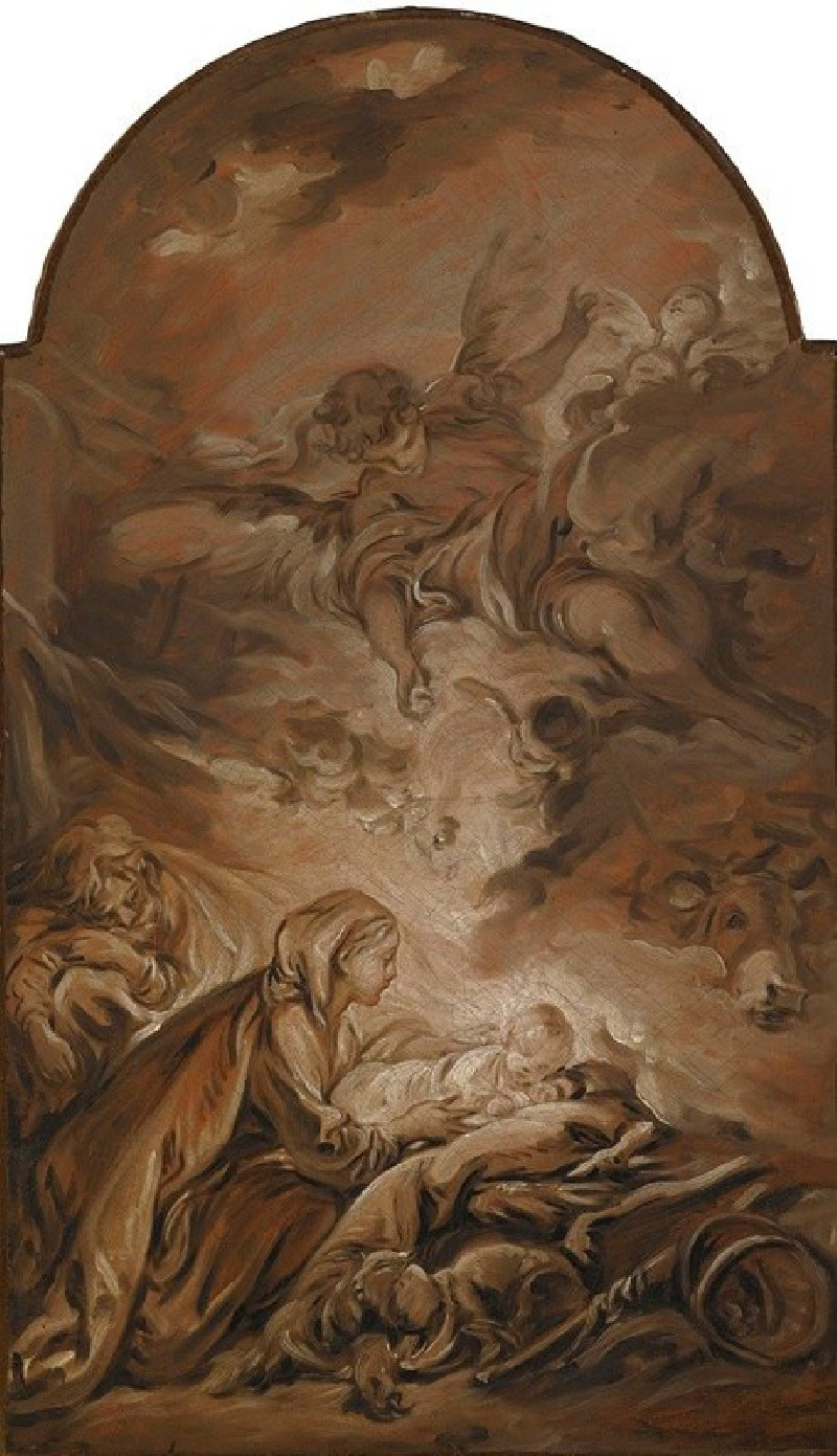 The Nativity With A Hovering Angel reproduction of painting by Francois Boucher. ALL GICLEE PRINTS