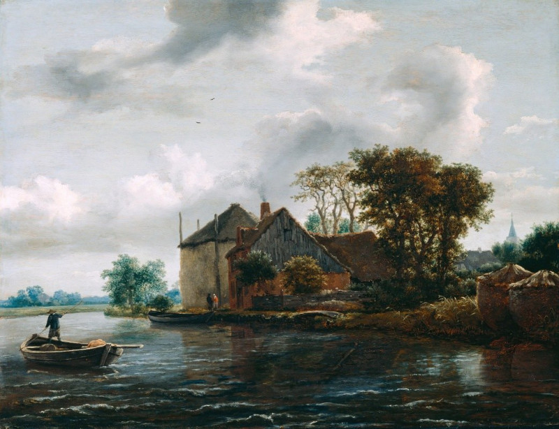 Farm and Hayrick on a River (late 1640s) reproduction of painting by Jacob van Ruisdael. ALL GICLEE PRINTS