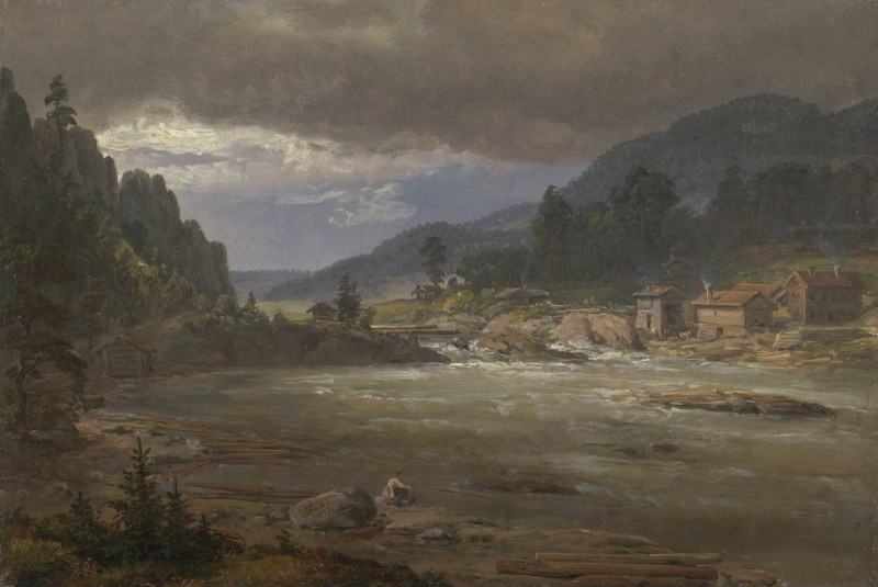 Hellefossen near Hokksund (1847) reproduction of painting by Johan Christian Dahl. ALL GICLEE PRINTS