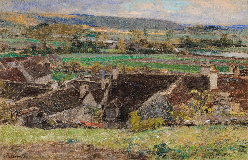 Les toits, vue de village reproduction of painting by Léon Augustin Lhermitte. ALL GICLEE PRINTS