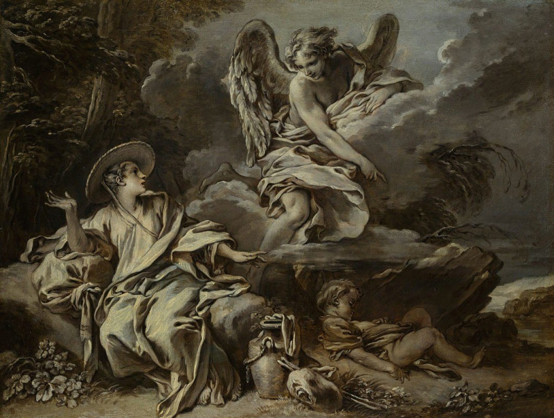 Francois Boucher reprodukcija Hagar And Ishmael In The Desert With The Angel, VISOS REPRODUKCIJOS , paveikslai, reprodukcijos...