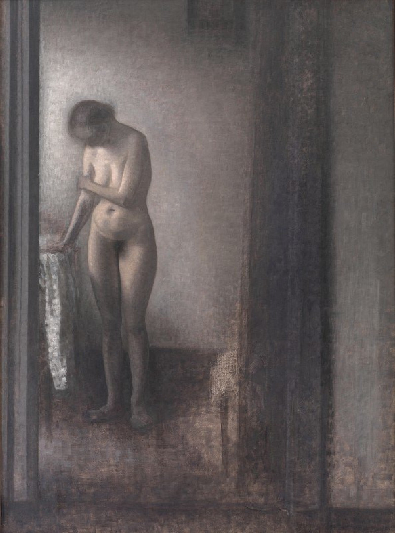 Standing Female Nude (1909 – 1910) reproduction of painting by Vilhelm Hammershøi. Nude