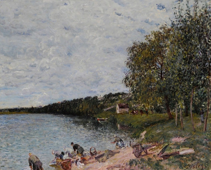 Alfred Sisley reprodukcija Lavandières près de Champagne (1879), VISOS REPRODUKCIJOS , paveikslai, reprodukcijos internetu