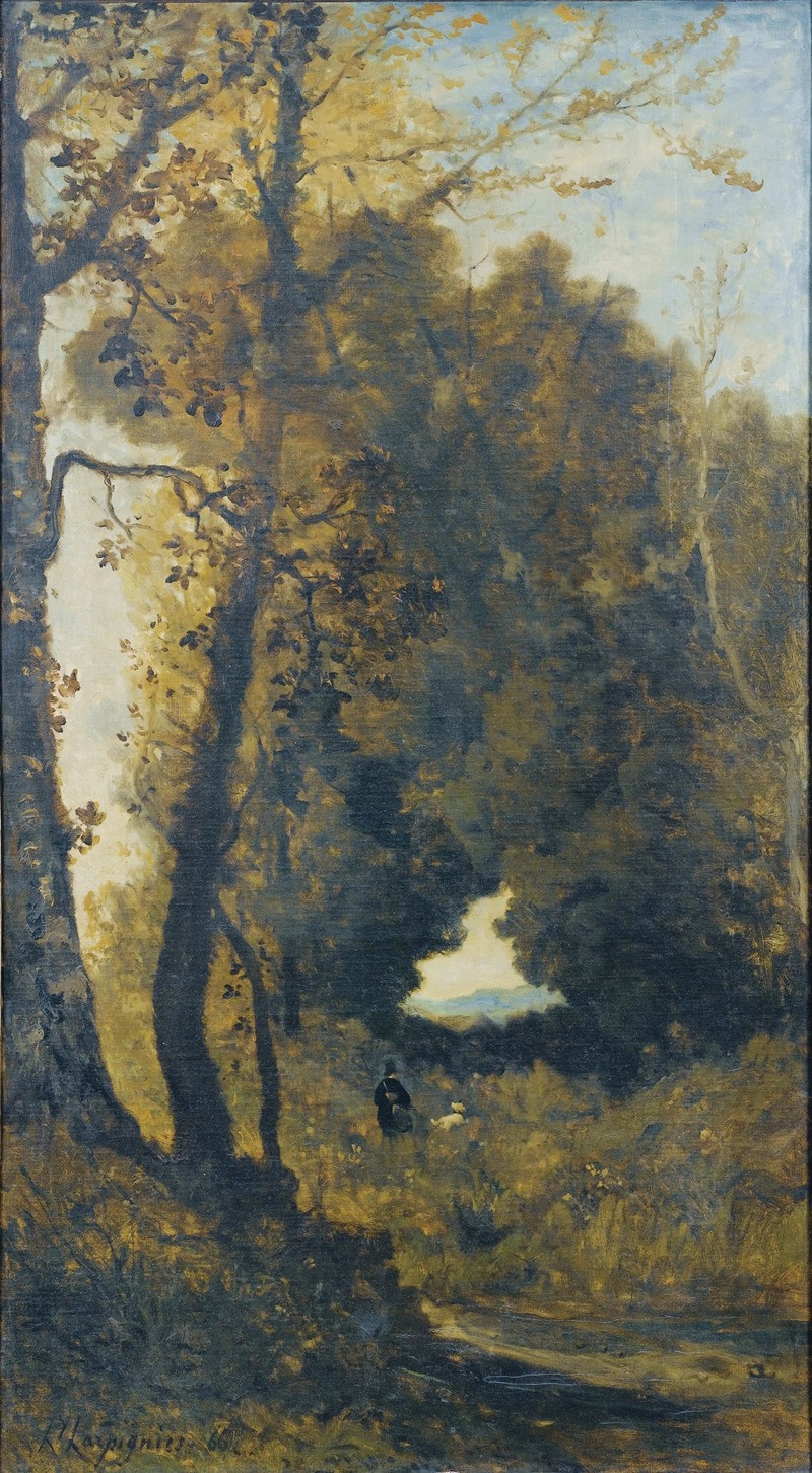 Henri-Joseph Harpignies reprodukcija Chasseur et son chien (1866), VISOS REPRODUKCIJOS , paveikslai, reprodukcijos internetu