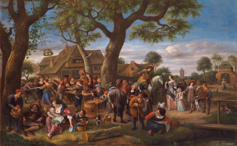 Jan Steen reprodukcija Peasants Merrymaking Outside an Inn (circa 1676), VISOS REPRODUKCIJOS , paveikslai, reprodukcijos inte...