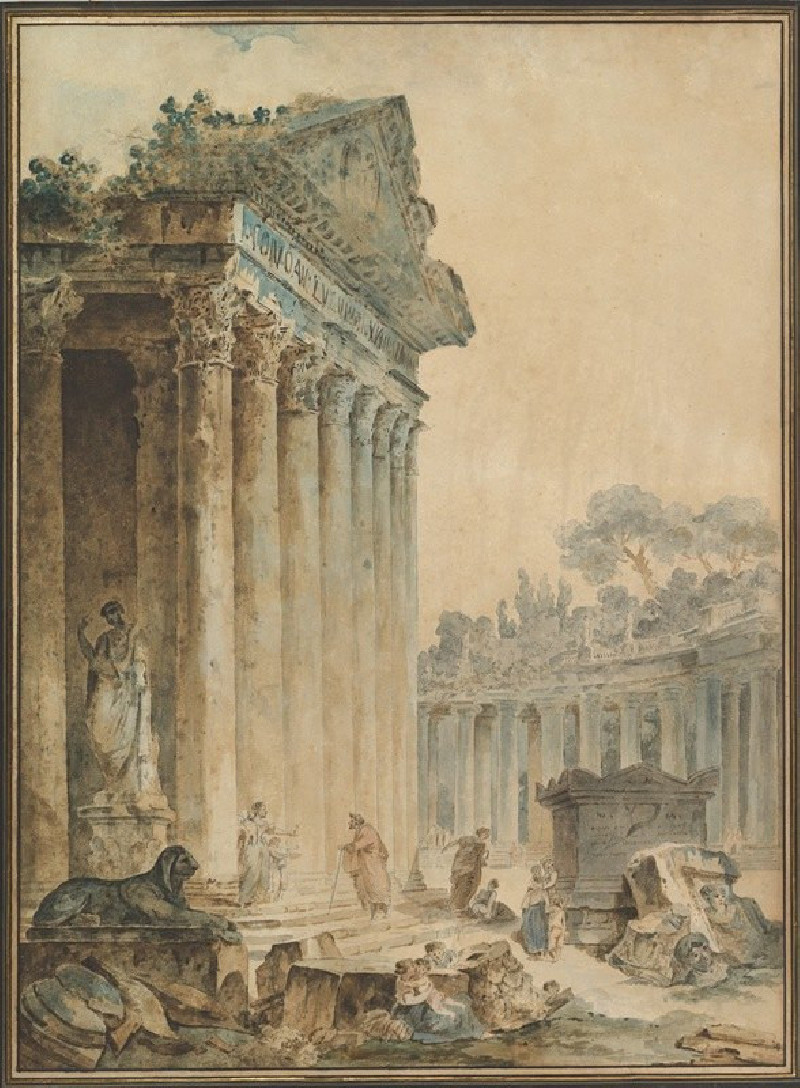 Capriccio with an Ancient Temple (ca. 1756) reproduction of painting by Hubert Robert. ALL GICLEE PRINTS