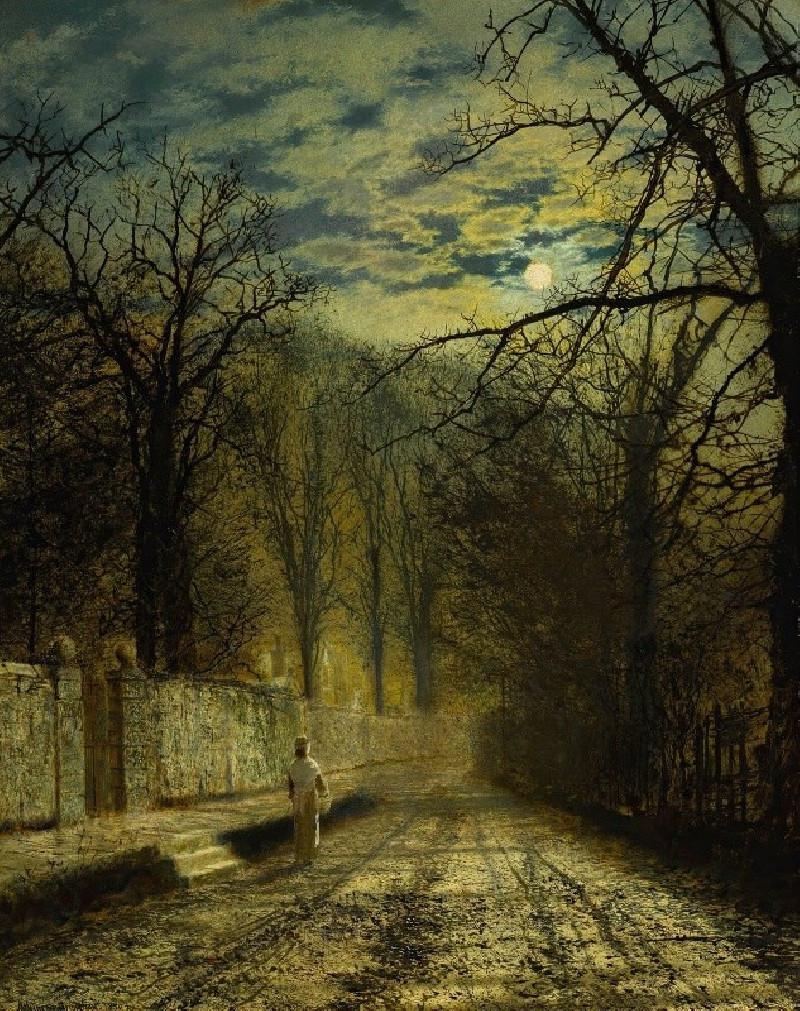 A Moonlit Street (1880) reproduction of painting by John Atkinson Grimshaw. ALL GICLEE PRINTS