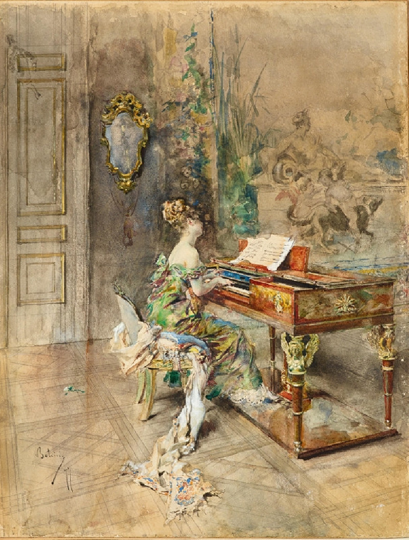 Pianista in abito settecentesco (1877) reproduction of painting by Giovanni Boldini. ALL GICLEE PRINTS